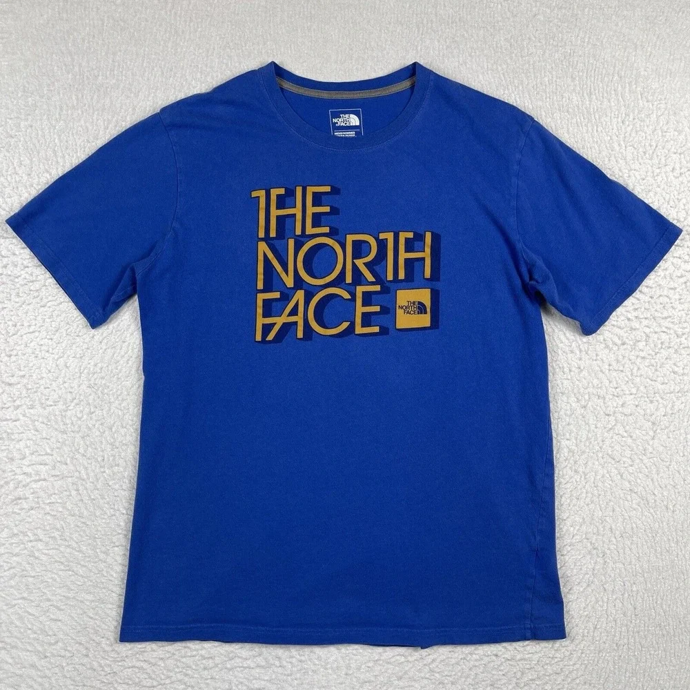 The North Face Shirt Mens Large Blue Outdoors 3D Block Logo Camp Hike Casual Tee